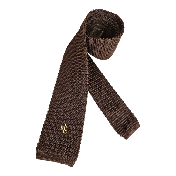 Lauren Ralph Lauren Other - LAUREN RALPH LAUREN Solid Brown Logo Knit Silk LUXURY Slim Tie ITALY